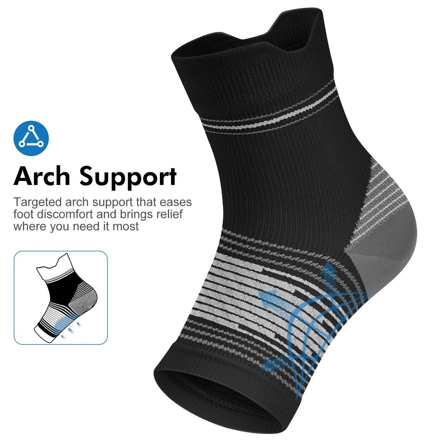 Plantar Fasciitis Sock (6 Pairs) for Men and Women, Ankle Brace Compression Socks with Arch Support for Achilles Tendonitis, Heel Pain, Swelling & Arthritis Relief, Black, Large - Available at All In One Marketplace Canada