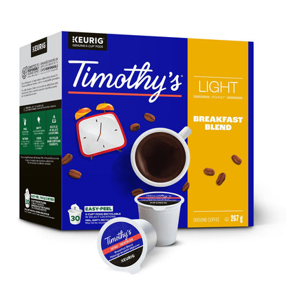 Timothy`s Breakfast Blend Single Serve Keurig K-Cup Pods for Keurig Brewers, 30 Count