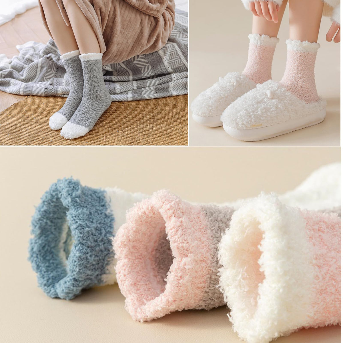 VoJoPi Fuzzy Socks for Women, 5 Pairs Soft and Warm Fluffy Winter Bed Cozy Sleeping Gifts Christmas Socks, Size 5-10 🍁 All In One Marketplace Canada