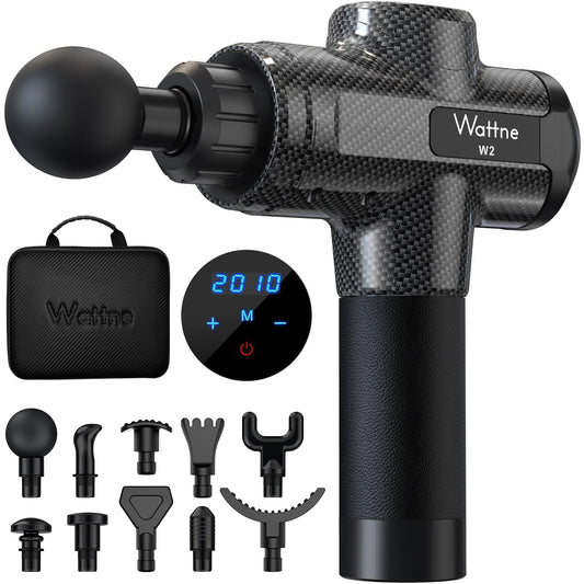 Muscle Massage Gun Deep Tissue Percussion Massager - Portable Handheld Sport Massagers for Athletes, Quiet & Powerful Brushless Motor Cordless, 20 Speed Level,Wattne W2 (Carbon)