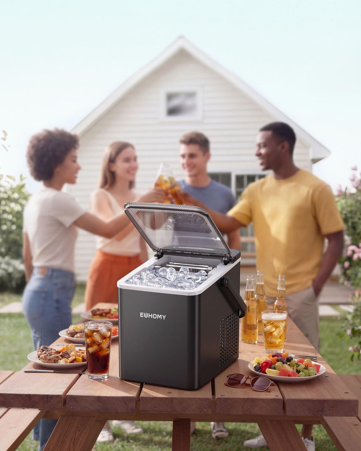 EUHOMY Countertop Ice Maker, 9 Cubes in 6 Min, Auto-Cleaning, Black