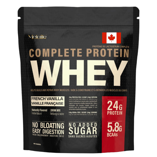 MetaLife Complete Whey Protein Powder – 24g Protein, 5.8g BCAAs, Sugar-Free, Gluten-Free, 714g (21 Servings) – French Vanilla