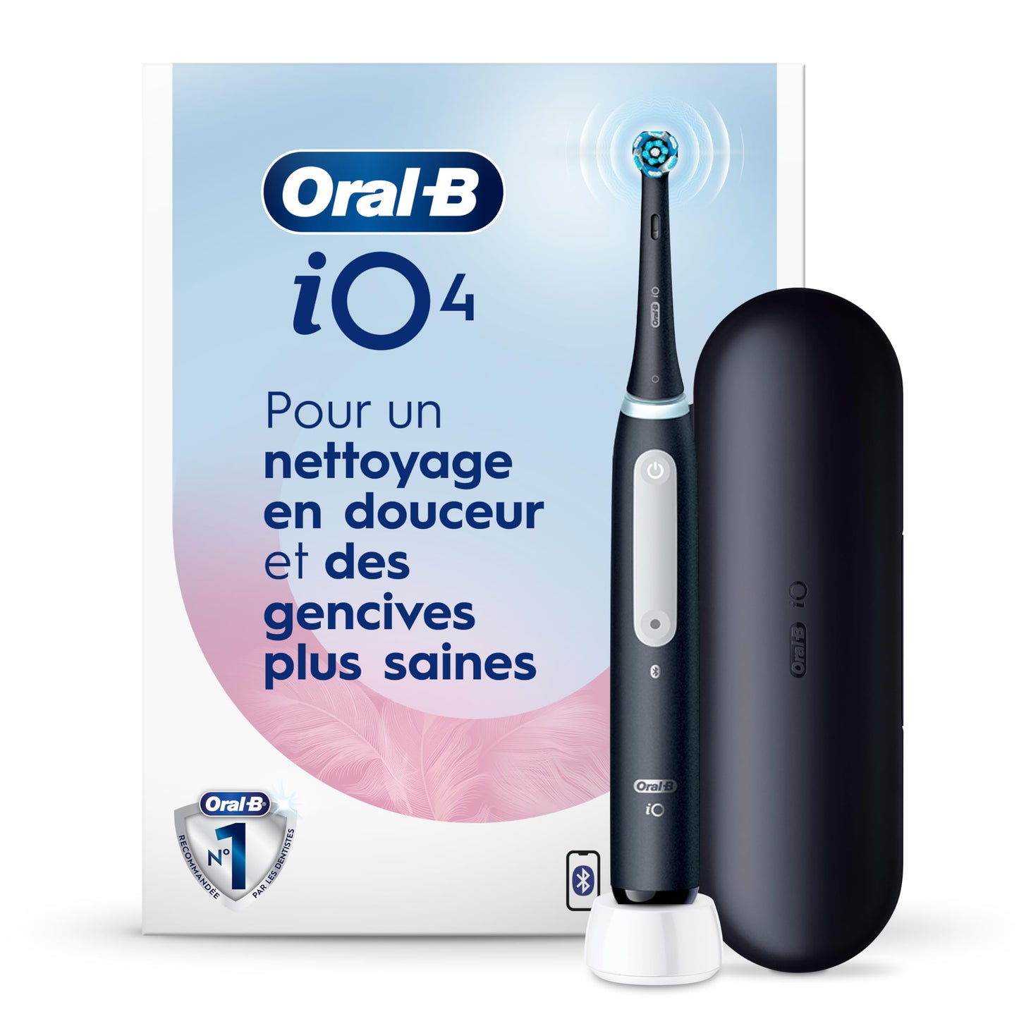 Oral-B iO4 Electric Toothbrush, for a Gentle Clean and Healthier Gums, Black, Rechargeable Electric Toothbrushes, iO Series 4 with 1 Power Toothbrush, 1 Brush Head, and 1 Travel Case Oral-B