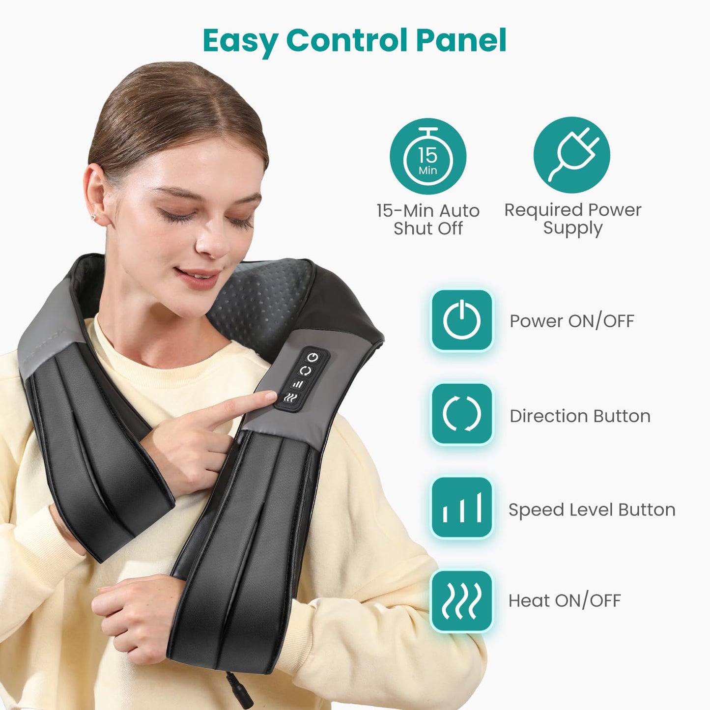 Nekteck Shiatsu Back Neck Massager,2026 Upgraded 3D Back Shoulder Kneading Massage Pillow, Deep Kneading Shoulder Massager with Heat, Waist Massage Pillow for Home Car and Office Use (NOT Cordless) - Available at All In One Marketplace Canada