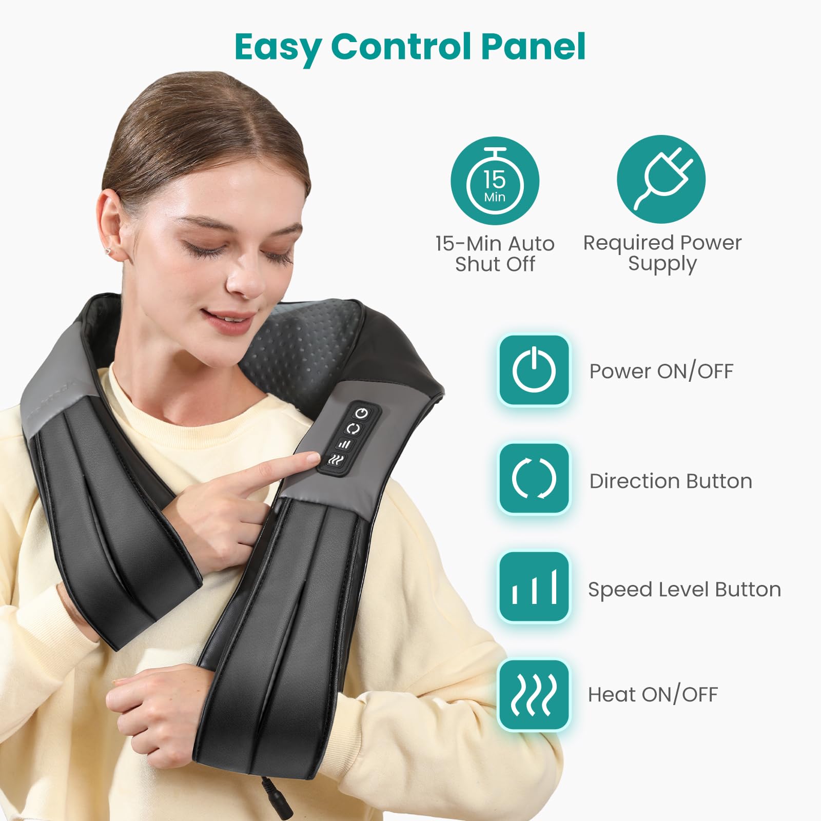 Nekteck Shiatsu Back Neck Massager,2026 Upgraded 3D Back Shoulder Kneading Massage Pillow, Deep Kneading Shoulder Massager with Heat, Waist Massage Pillow for Home Car and Office Use (NOT Cordless) - Available at All In One Marketplace Canada