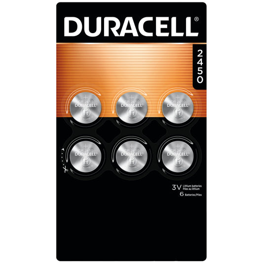 Duracell CR2450 Lithium Battery, 6 Count (Pack of 1), Coin Battery for Key Fob, Car Remote, Watch, and Other Devices, CR2450 Lithium 3 Volt (3V) Cell - Available at All In One Marketplace Canada