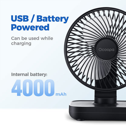 OCOOPA Small Desk Fan, 4000mAh Rechargeable USB Fan Battery Operated, 4 Speeds, 5'' Portable Table Fan with Strong Airflow Quiet, Detachable Grille, Mini Desktop Fan(Blue) - Available at All In One Marketplace Canada