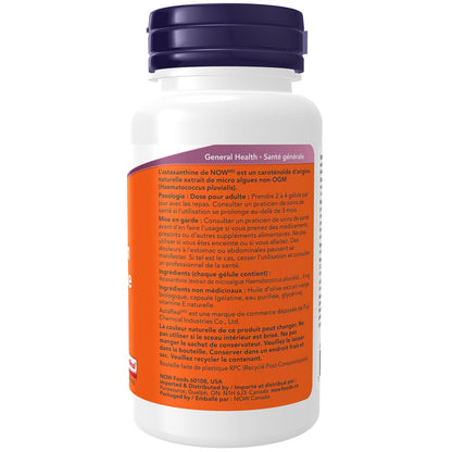 NOW Supplements, Astaxanthin 4 mg derived from Non-GMO Haematococcus Pluvialis Microalgae and has naturally occurring Lutein, Canthaxanthin and Beta-Carotene, 90 Softgels NOW
