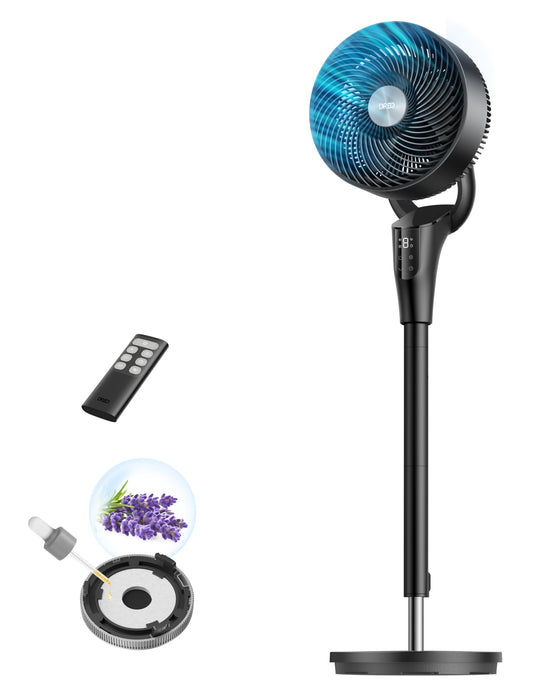 DREO Fan for Bedroom, 90° Oscillating Standing Fan, 20dB Quiet, 90ft Pedestal Fans for Room Office, DC Motor, 8+H Speeds, 3 Modes, 38-42'' Adjustable Height, Remote, 8H Timer, 105° Manual Vertical