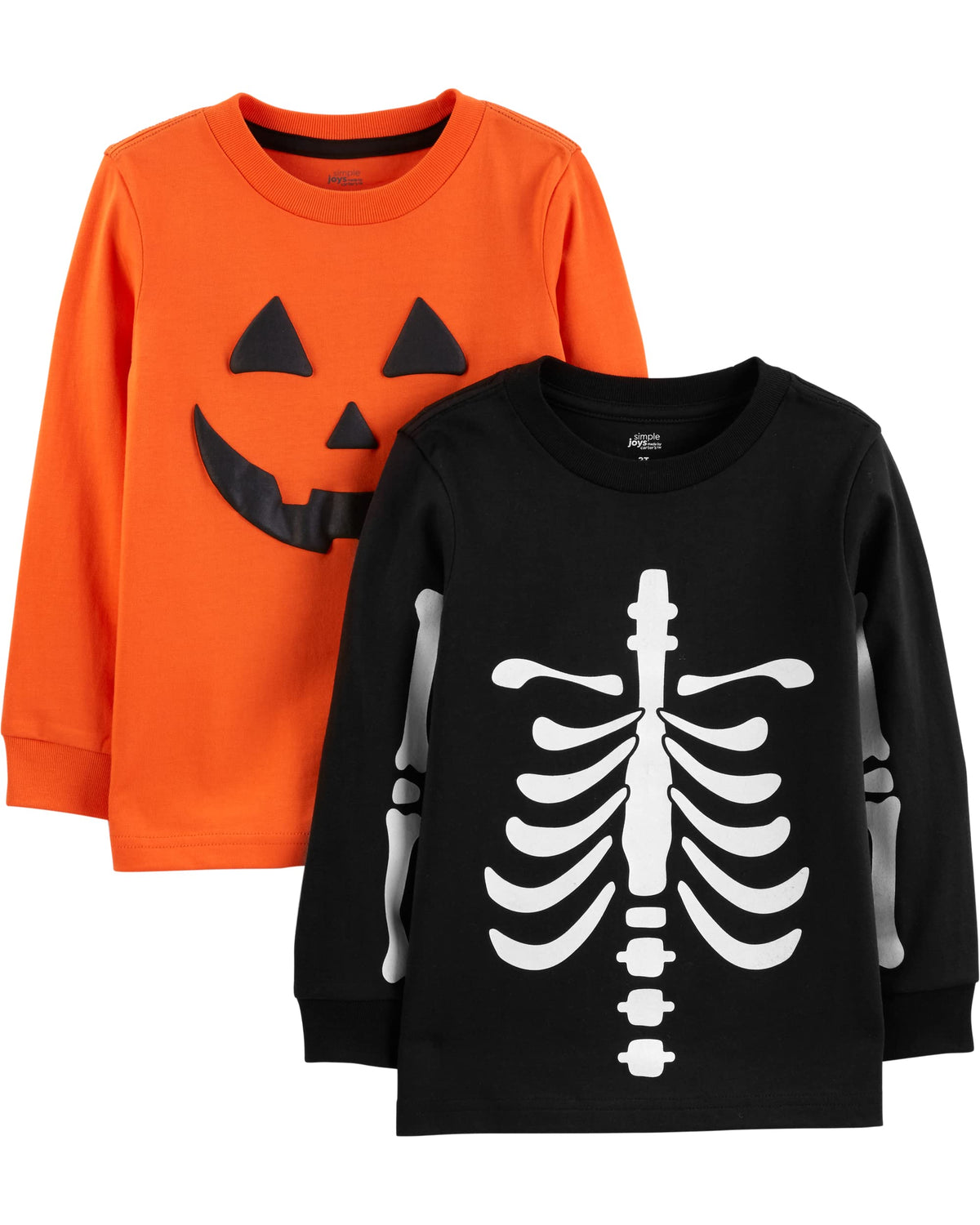 Lot de 2 t-shirts à manches longues Halloween pour tout-petit garçon Simple Joys by Carter's, Citrouille/Squelette, 2 ans