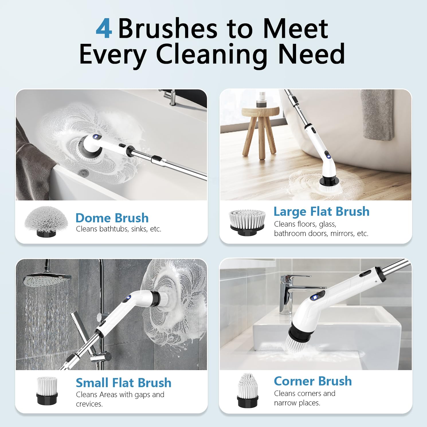 TUYU Electric Spin Scrubber, Full-Body IPX7 Waterproof Bathroom Scrubber with Power LCD Display, Adjustable Extension Handle, Cordless Shower Cleaner Brush for Bathtub Kitchen Wall Cleaning - Available at All In One Marketplace Canada
