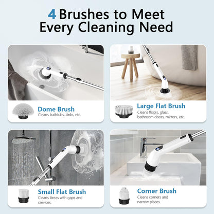 TUYU Electric Spin Scrubber, Full-Body IPX7 Waterproof Bathroom Scrubber with Power LCD Display, Adjustable Extension Handle, Cordless Shower Cleaner Brush for Bathtub Kitchen Wall Cleaning - Available at All In One Marketplace Canada