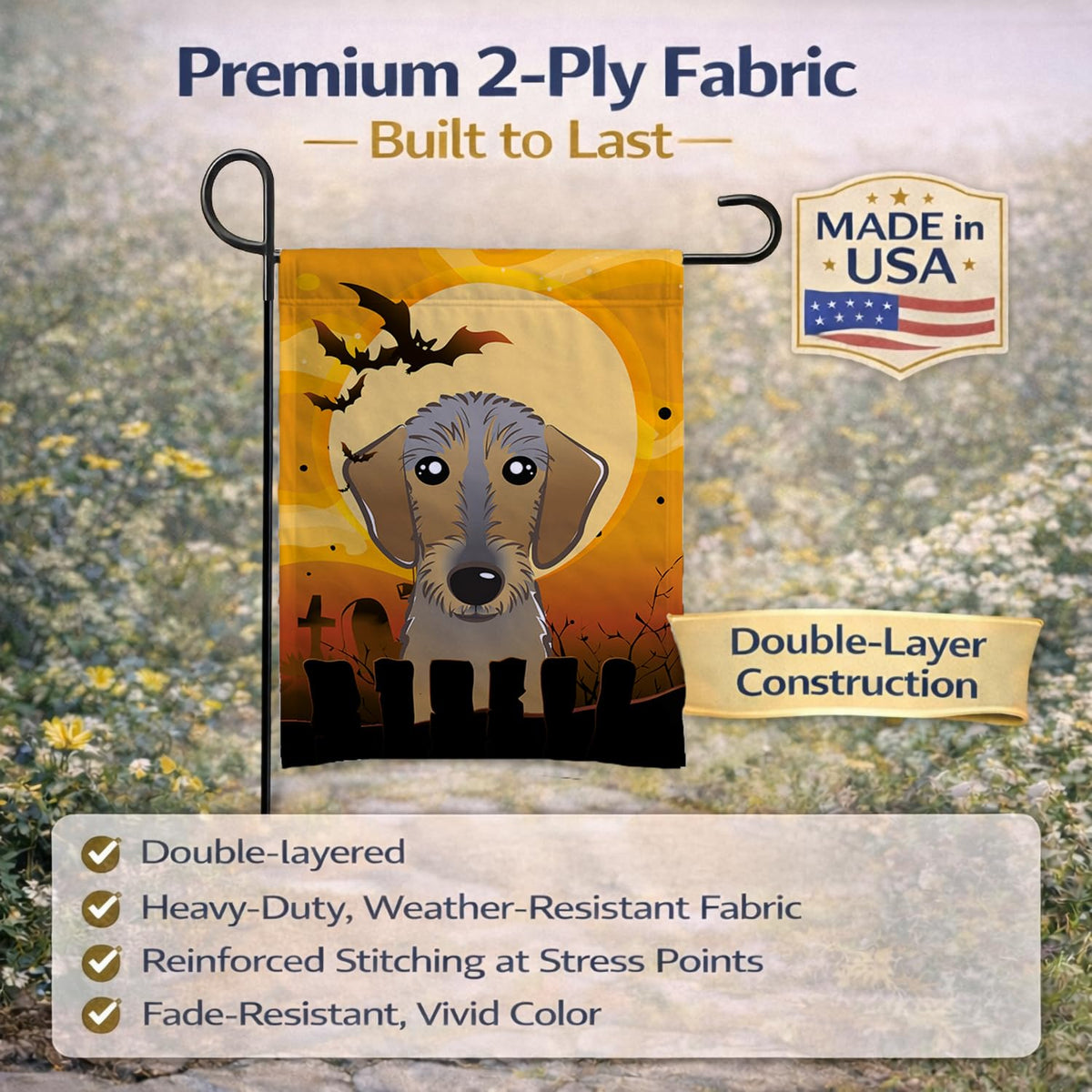 Caroline's Treasures BB1791GF Halloween Wirehaired Dachshund Garden Size Flag, Small, Multicolor