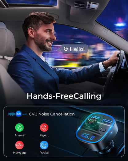 LENCENT FM Transmitter, Bluetooth FM Transmitter Wireless Radio Adapter Car Kit with Dual USB Charging Car Charger MP3 Player Support TF Card & USB Disk - Available at All In One Marketplace Canada