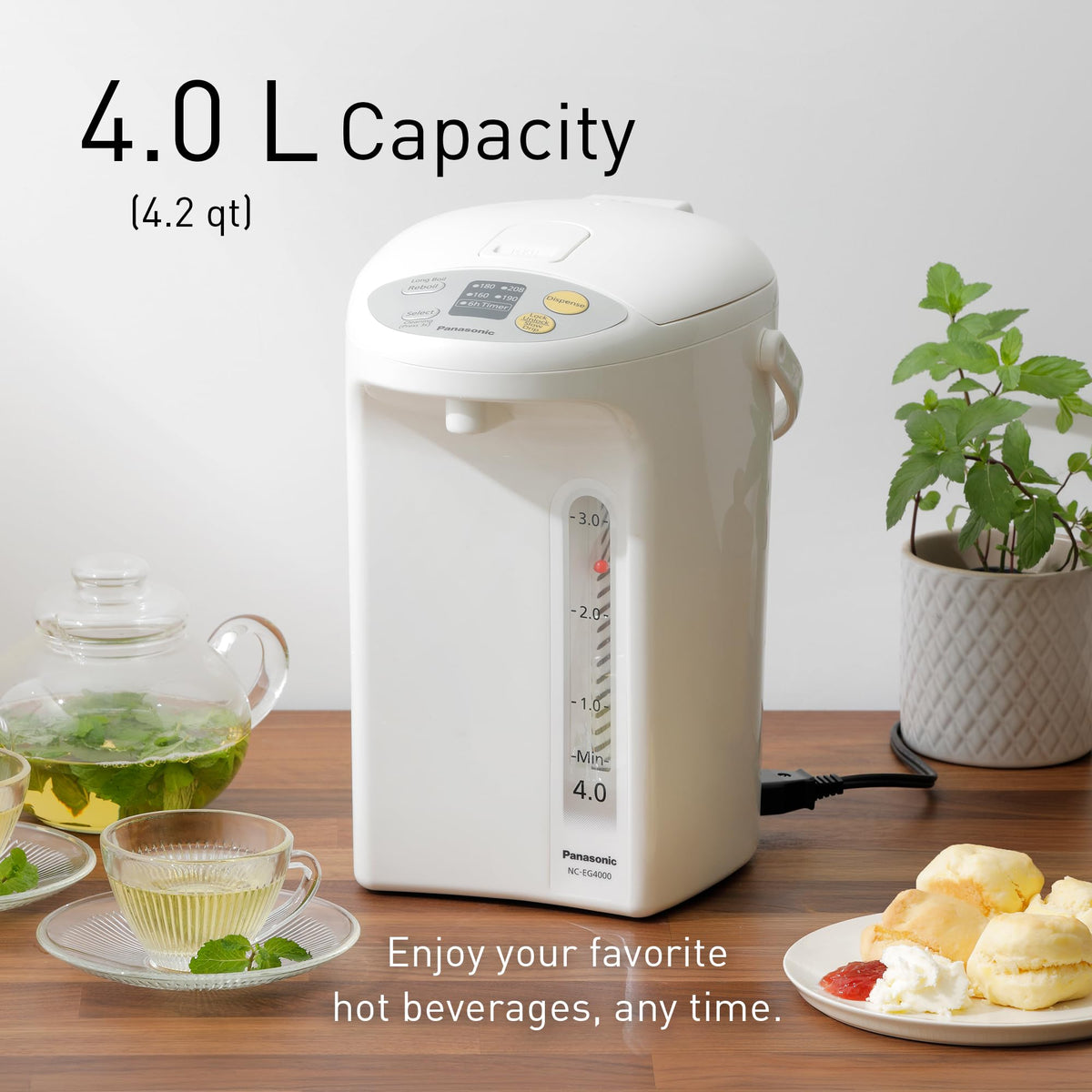 Panasonic NCEG4000 Thermo Pot with Electric Hot Water Dispensing, White