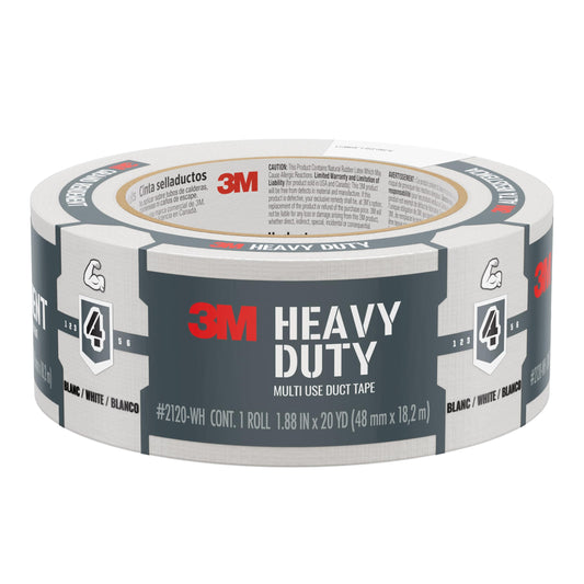 3M Multi-Use Colored Duct Tape, White with Strong Adhesive and Water-Resistant Backing, Multi-Surface 3M Duct Tape for Indoor and Outdoor Use, 1.88 Inches x 20 Yards, 1 Roll (3920-WH)