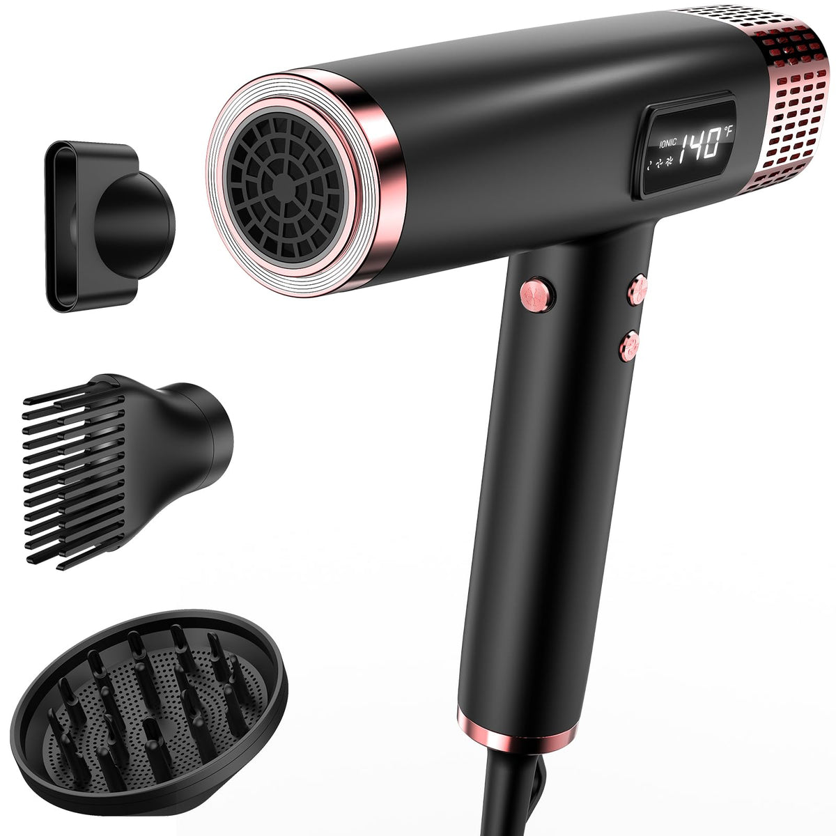 MESCOMB Dual Voltage Ionic Hair Dryer - 1875W Blow Dryer with Diffuser for Fast Drying, No Heat Damage, No Frizz, Low Noise | Lightweight | Compact, Travel Hair Dryer for Women & Men(100-240V)