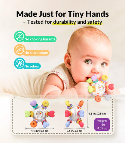 Infinno Baby Teething Toy with Rattle Spinner, BPA-Free Silicone for Baby
