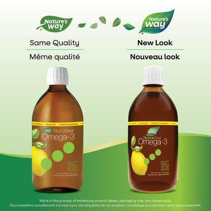Nature's Way NutraSea Omega 3 Fish Oil Liquid Supplement – Zesty Lemon Flavour, Non-GMO – Heart & Brain Support – EPA & DHA, 500 mL