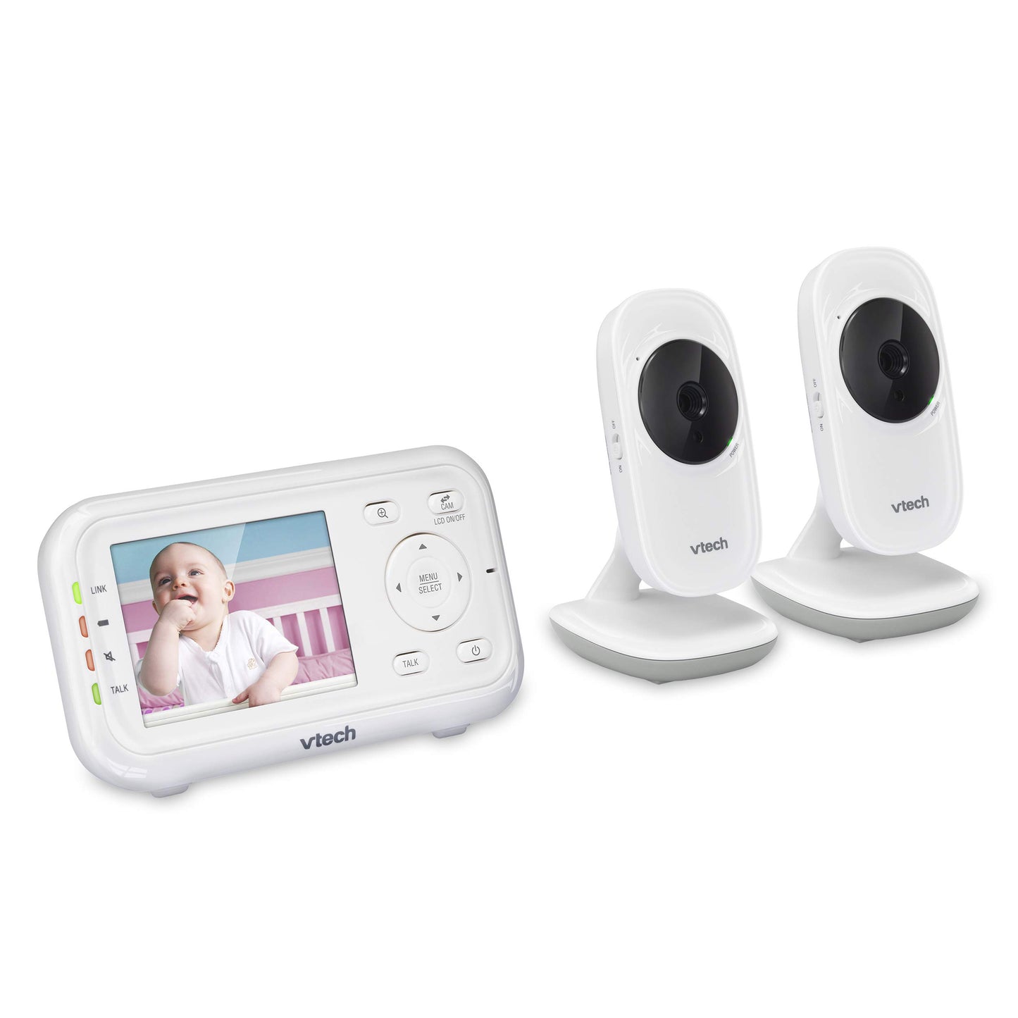 VTech VM3252-2 Digital Video Baby Monitor with 2.8" LCD 2 Cameras and Automatic Night Vision, 1 Count, White VTech