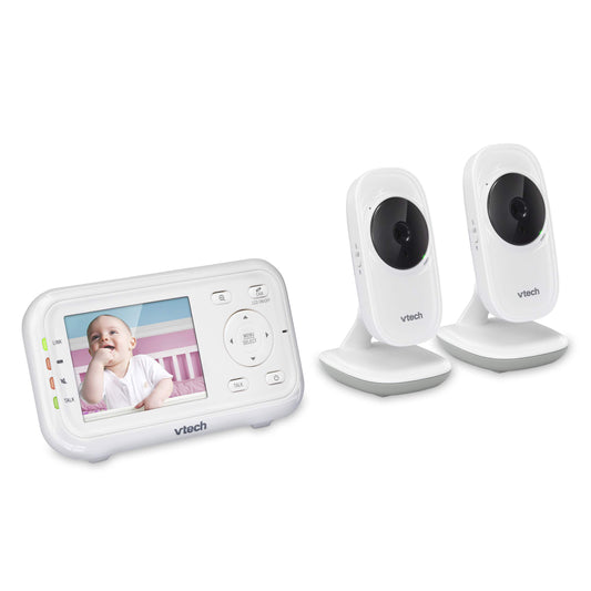 VTech VM3252-2 Digital Video Baby Monitor with 2.8" LCD 2 Cameras and Automatic Night Vision, 1 Count, White VTech