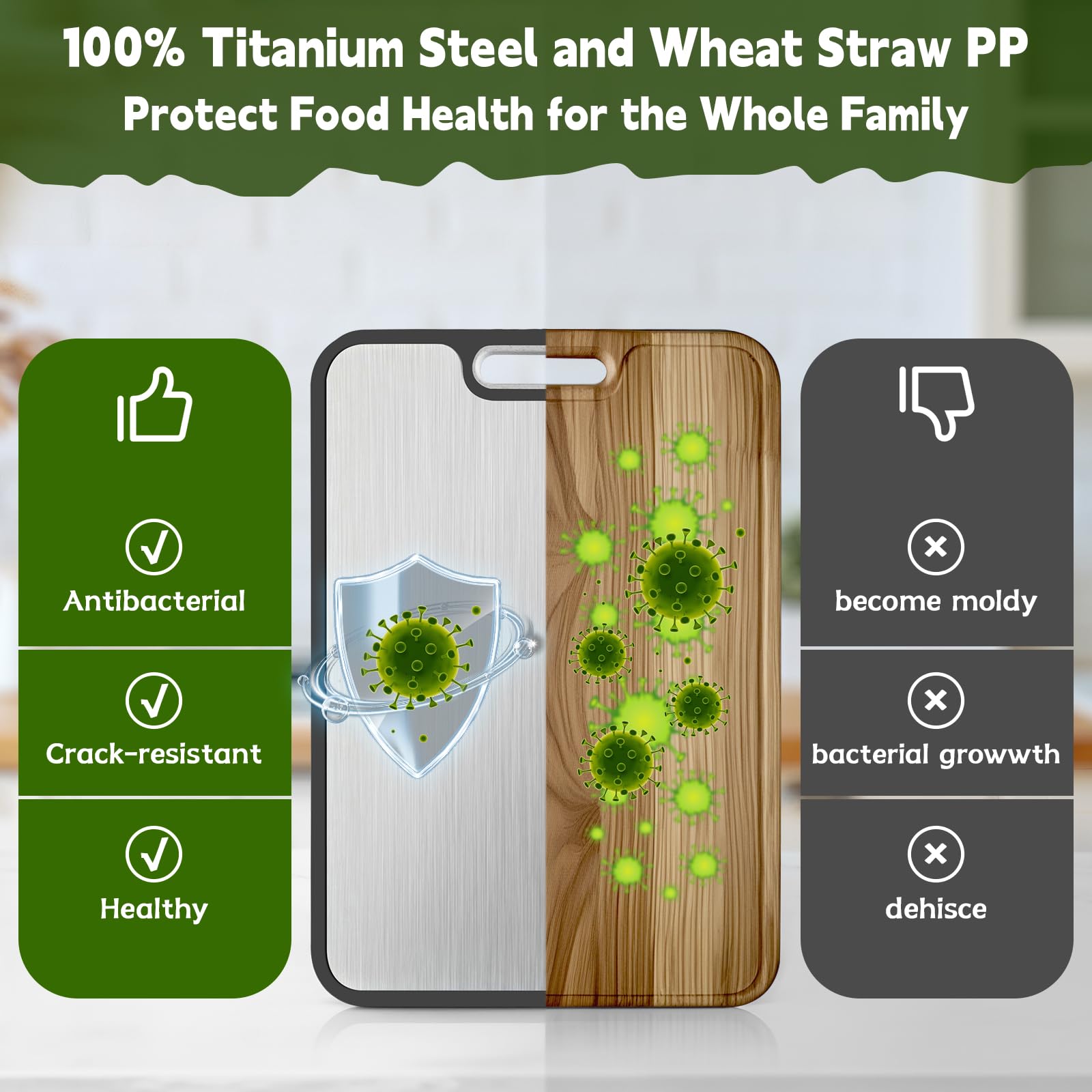 Cutting Board,Titanium Cutting Board, Kitchen Essentials, Cutting Boards for Kitchen, Double Sided Food Grade, Planche a Decouper, Chopping Board and Wheat Straw PP, Easy to Clean Large Size 16”×11” - Available at All In One Marketplace Canada