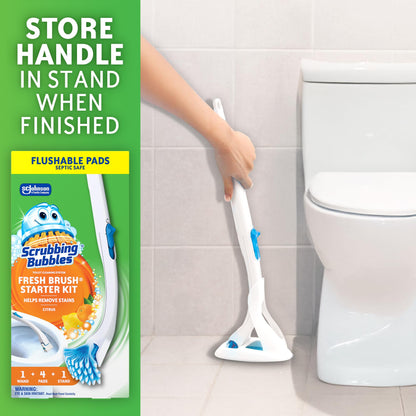 Scrubbing Bubbles Fresh Brush Toilet Bowl Cleaning System Starter Kit, Stain Removing, Citrus Action Scent, Includes: Wand + 4 Refills + 1 Stand - Available at All In One Marketplace Canada