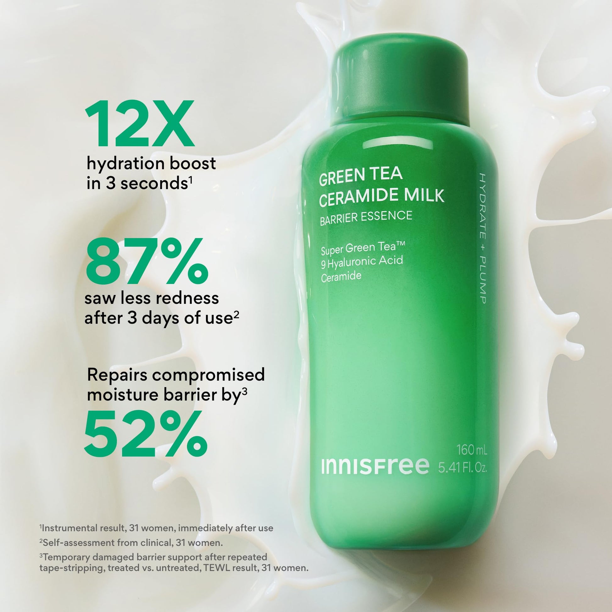 innisfree Green Tea Ceramide Milk, Hydrating & Lightweight Milky Toner for All Skin Types including Acne-Prone and Sensitive Skin innisfree