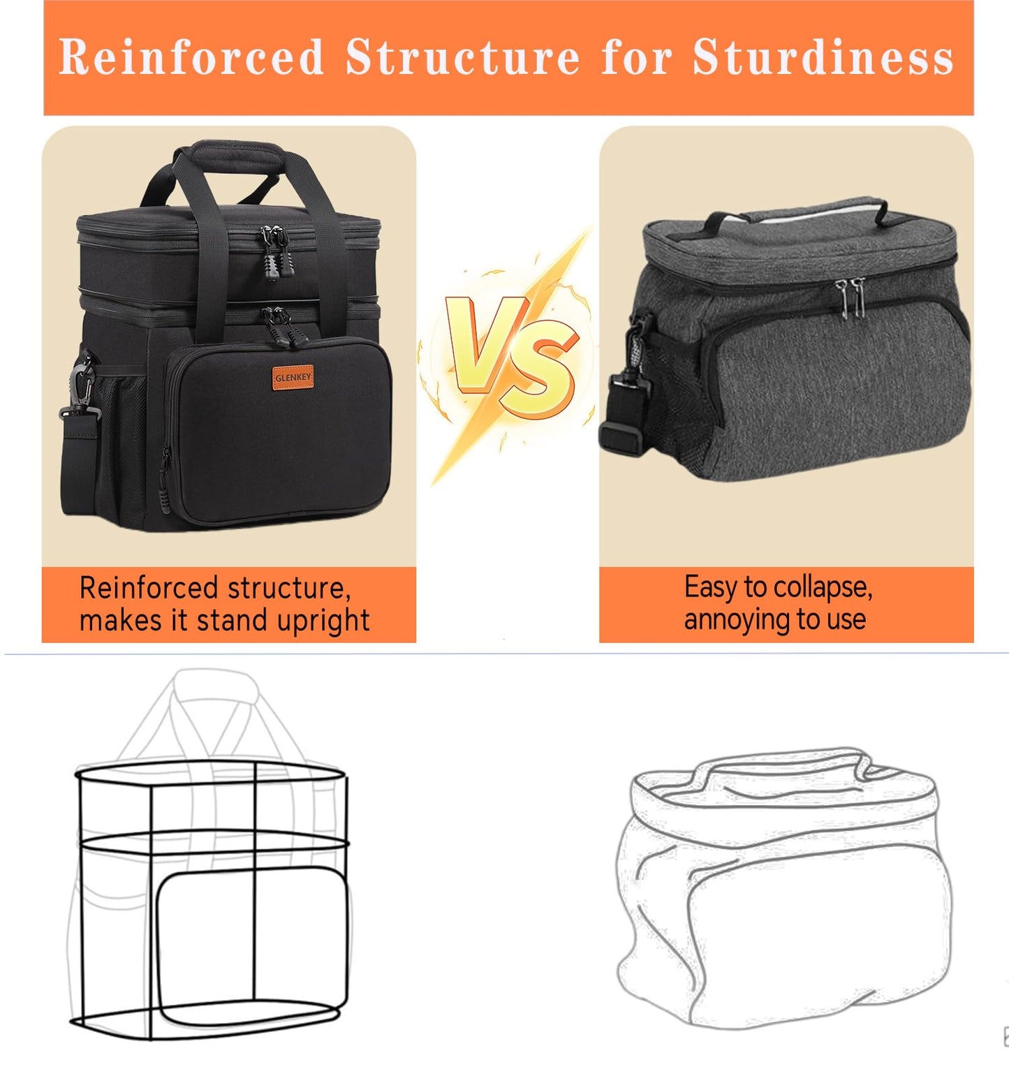 Expandable Large Lunch Bag, Double Deck Insulated Lunch Box Leakproof Durable Soft Cooler Bag for Men Women Adults Work Construction Beach Picnic Daytrip,16L,Black, GLENKEY - Available at All In One Marketplace Canada