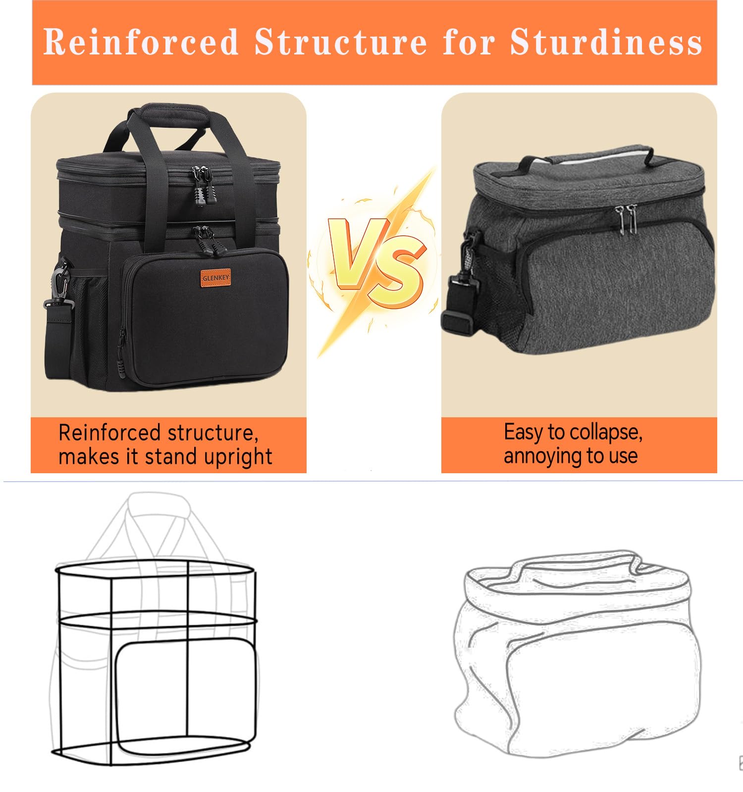 Expandable Large Lunch Bag, Double Deck Insulated Lunch Box Leakproof Durable Soft Cooler Bag for Men Women Adults Work Construction Beach Picnic Daytrip,16L,Black, GLENKEY - Available at All In One Marketplace Canada