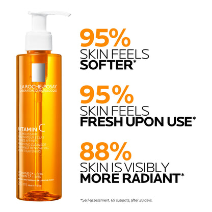 La Roche-Posay Face Cleanser with Pure Vitamin C, Purifying Face Wash to Hydrate Skin with Vitamin C & BHA, Tightens Pores & Boosts Radiance, Safe for All Skin Types, Dermatologist Recommended, 200mL
