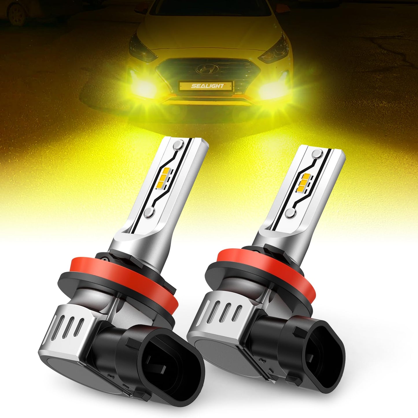 SEALIGHT H11 LED Fog Light Bulbs Yellow, 600% Brightness 12000LM H8 H9 H16 Fog lamp Lights or Daytime Running Lamp, 3000K Golden Yellow, Pack of 2