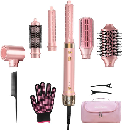 Mythsight StyleVibe 6-in-1 Air Styler, Hair Dryer & Blow Dryer Brush with Auto Wrap Curl L/R, Fast Drying, Smooth Blowouts, Root-Lift Volume, No Heat Damage Frizz-Free Thermal Brush with Travel Bag StyleVibe