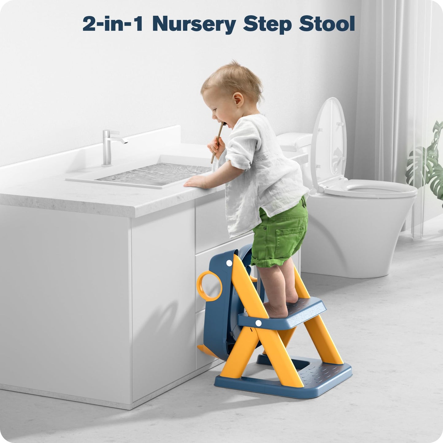 Rabb 1st Potty Training Seat, Upgrade Toddler Toilet Seat for Kids Boys Girls, 2 in 1 Potty Training Toilet for Kids, Splash Guard Anti-Slip Pad Step Stool(Blueyellow)