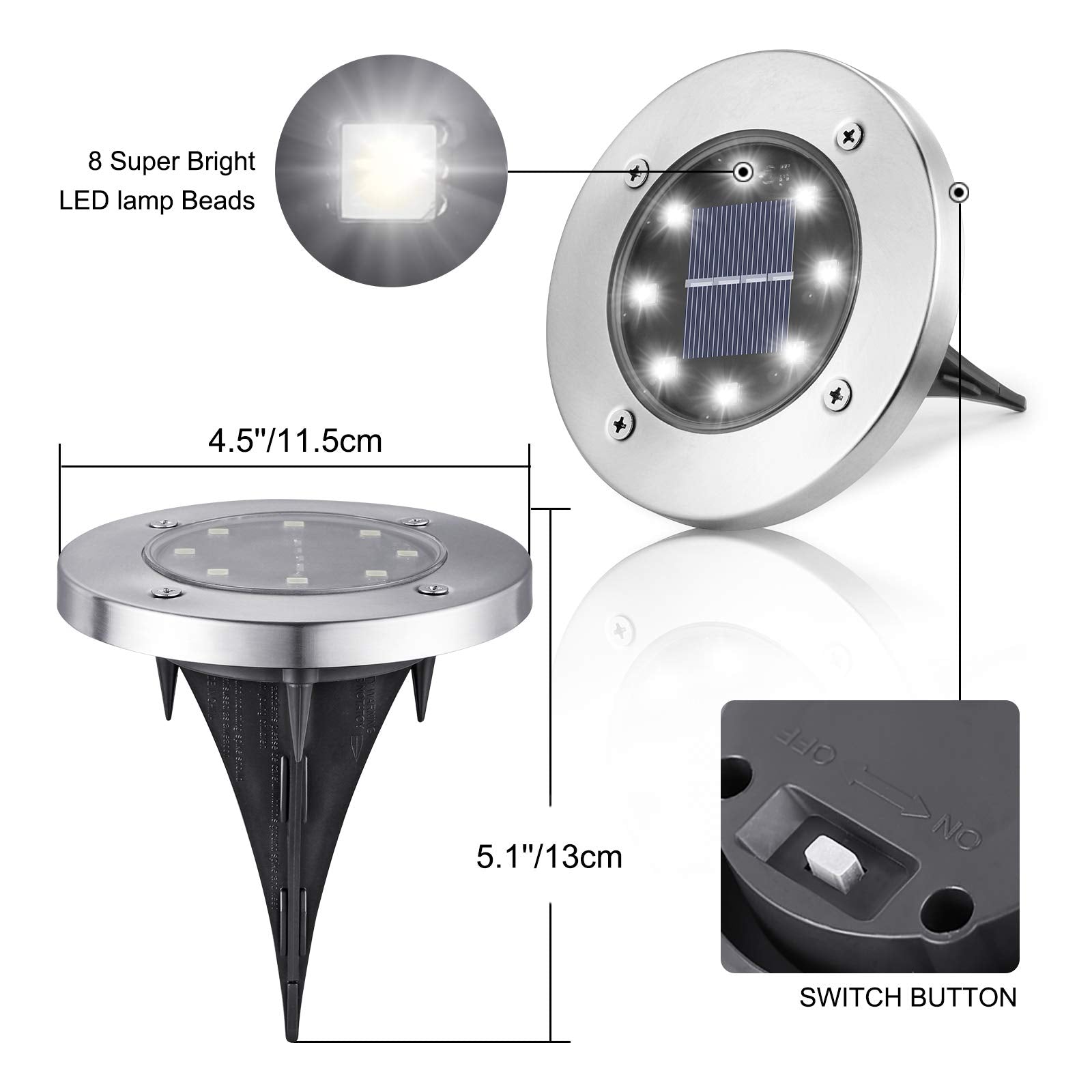 LYHOPE Solar Ground Lights Outdoor, 16 Pack 8 LED Solar Disk Lights Waterproof Garden In-ground Pathway Lights Landscape Lighting for Lawn,Yard,Deck,Patio,Walkway (White)