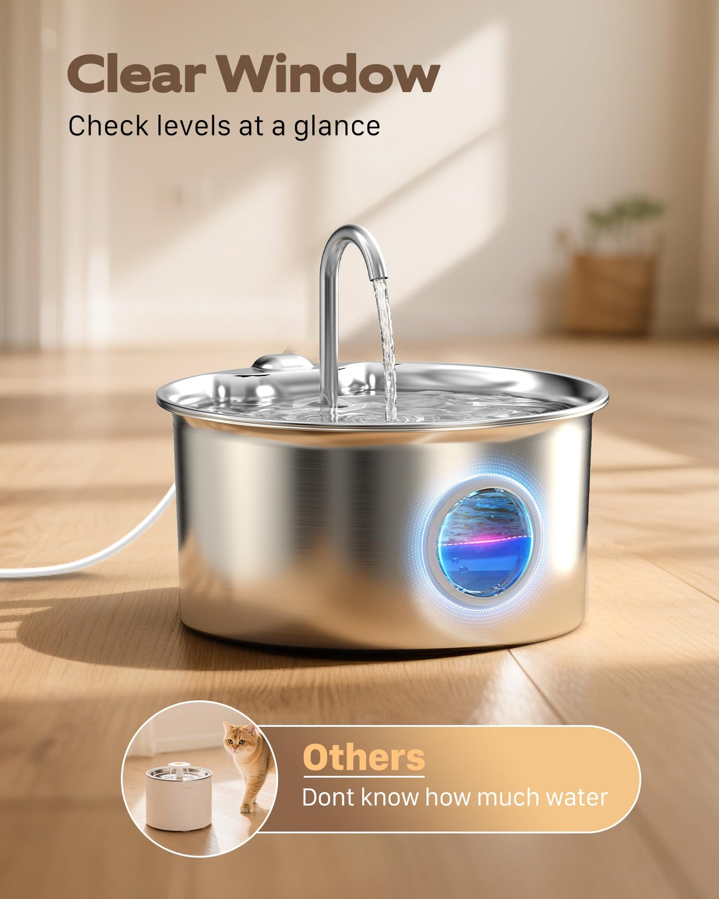 Cat Water Fountain Stainless Steel: Cat Fountain for Drinking - 2.6L Pet Water Fountain Indoor Cats - Quiet Pets Waterer - Cats Water Dispenser - for Small Animals