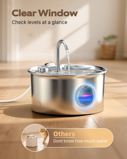 Cat Water Fountain Stainless Steel: Cat Fountain for Drinking - 2.6L Pet Water Fountain Indoor Cats - Quiet Pets Waterer - Cats Water Dispenser - for Small Animals