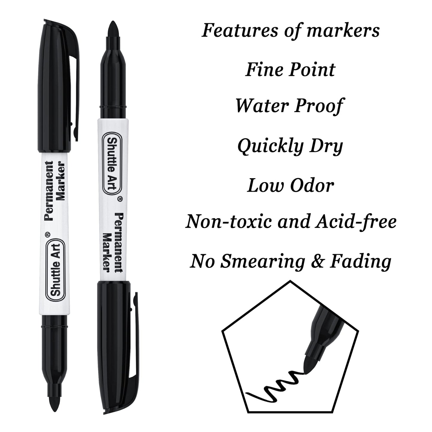 Shuttle Art Permanent Markers, 30 Pack Black Permanent Marker set,Fine Point, Works on Plastic,Wood,Stone,Metal and Glass for Doodling, Marking…