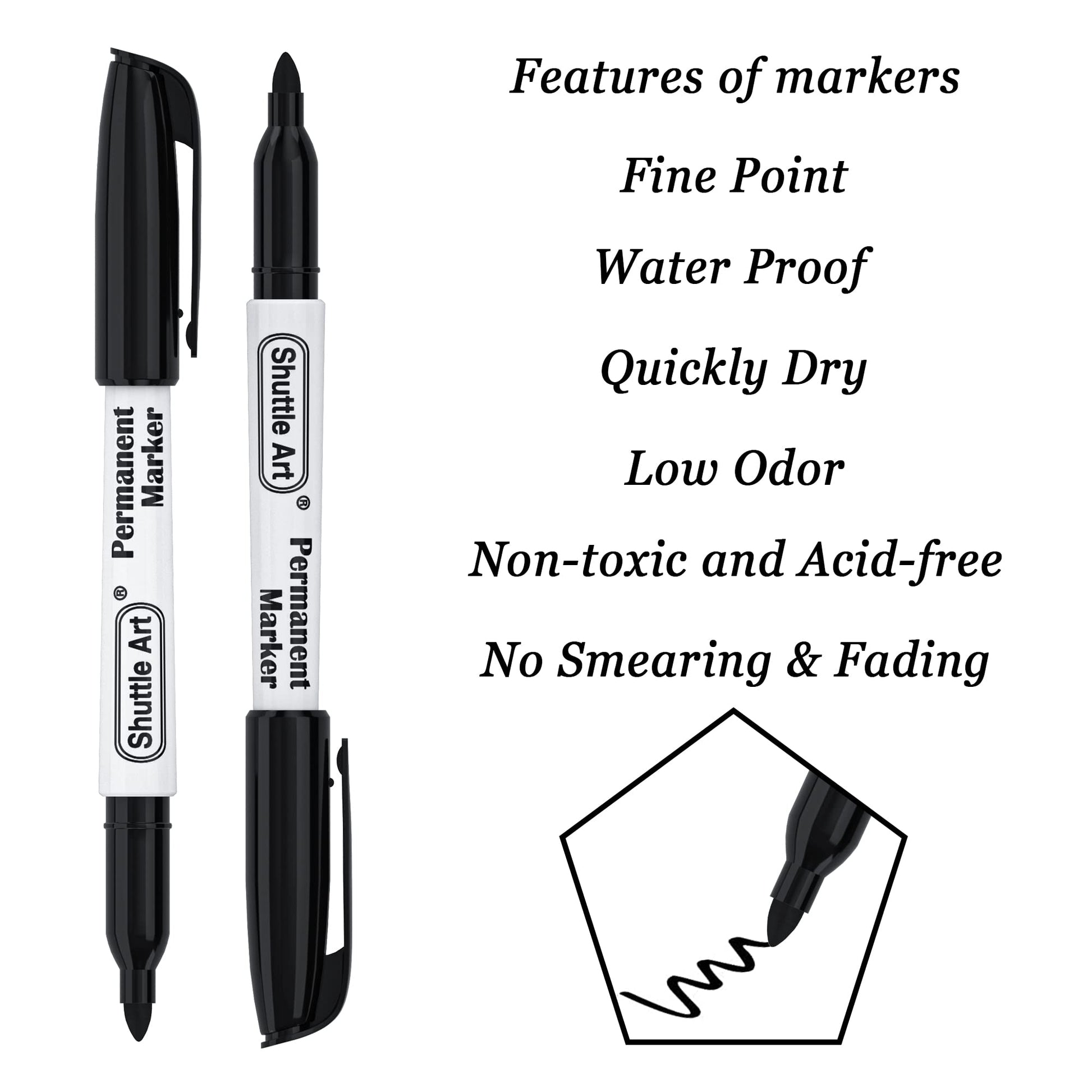 Shuttle Art Permanent Markers, 30 Pack Black Permanent Marker set,Fine Point, Works on Plastic,Wood,Stone,Metal and Glass for Doodling, Marking…