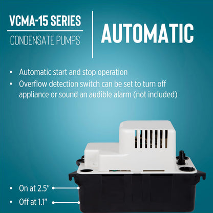 Little Giant VCMA-15ULST 115 Volt, 65 GPH, 1/50 HP Automatic Condensate Removal Pump for HVAC/Refrigeration Systems/Dehumidifiers with Overflow Detection Switch and 20-Foot Tubing, Black/White, 554415 🍁 All In One Marketplace Canada