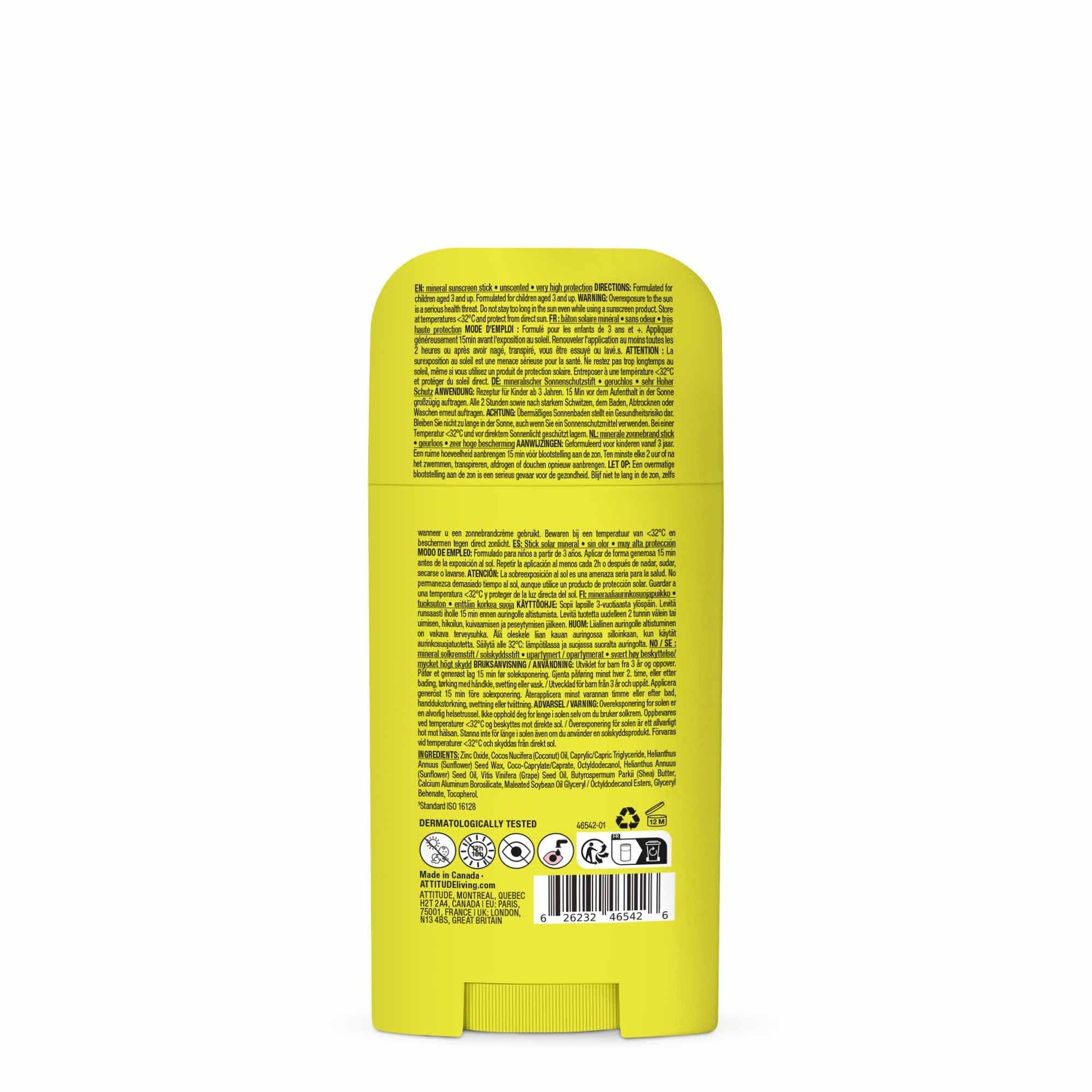 ATTITUDE Kids Mineral Sunscreen Stick SPF 50, Broad Spectrum Zinc Oxide, EWG Verified, Non-Nano, Mess-Free Stick for Face & Body, Lightweight Non-Greasy, Vegan, Unscented, 60 grams