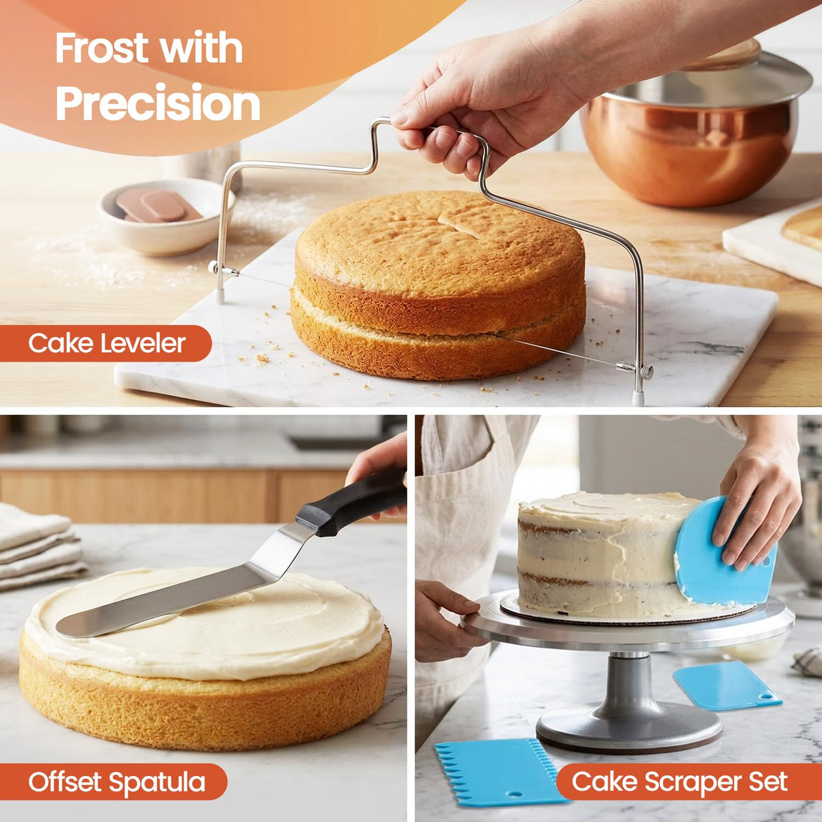 Cake Pans with Baking Supplies | 100 Pcs Springform Pan Set Includes 3 Round Non-Stick Moule a Gateau (4,7,9 inches Baking Pan)-Icing Tips-Leveler–Leak Proof Cheesecake Pan-Baking Set & EBook By RFAQK 🍁 All In One Marketplace Canada