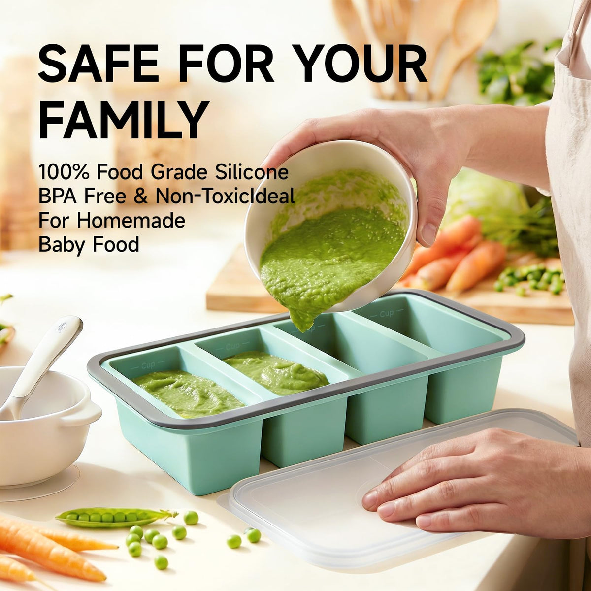Tvmania 2-Pack Silicone Freezer Trays with Lids, 1 Cup, 4-Compartment 🍁 All In One Marketplace Canada