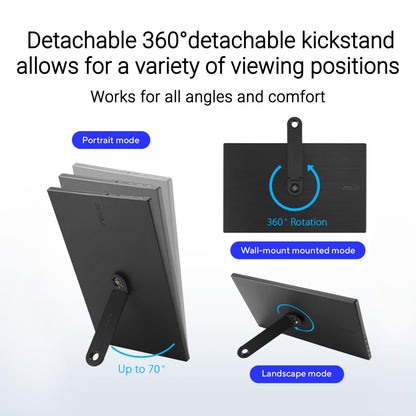 ASUS ZenScreen 15.6” Portable Monitor for Laptop (MB169CK) - Dual USB-C, Mini-HDMI, Plug & Play External Screen for Travel Dual Setup, Full HD, IPS, Anti-Glare Surface, 360° Kickstand, 3yr Warranty Asus