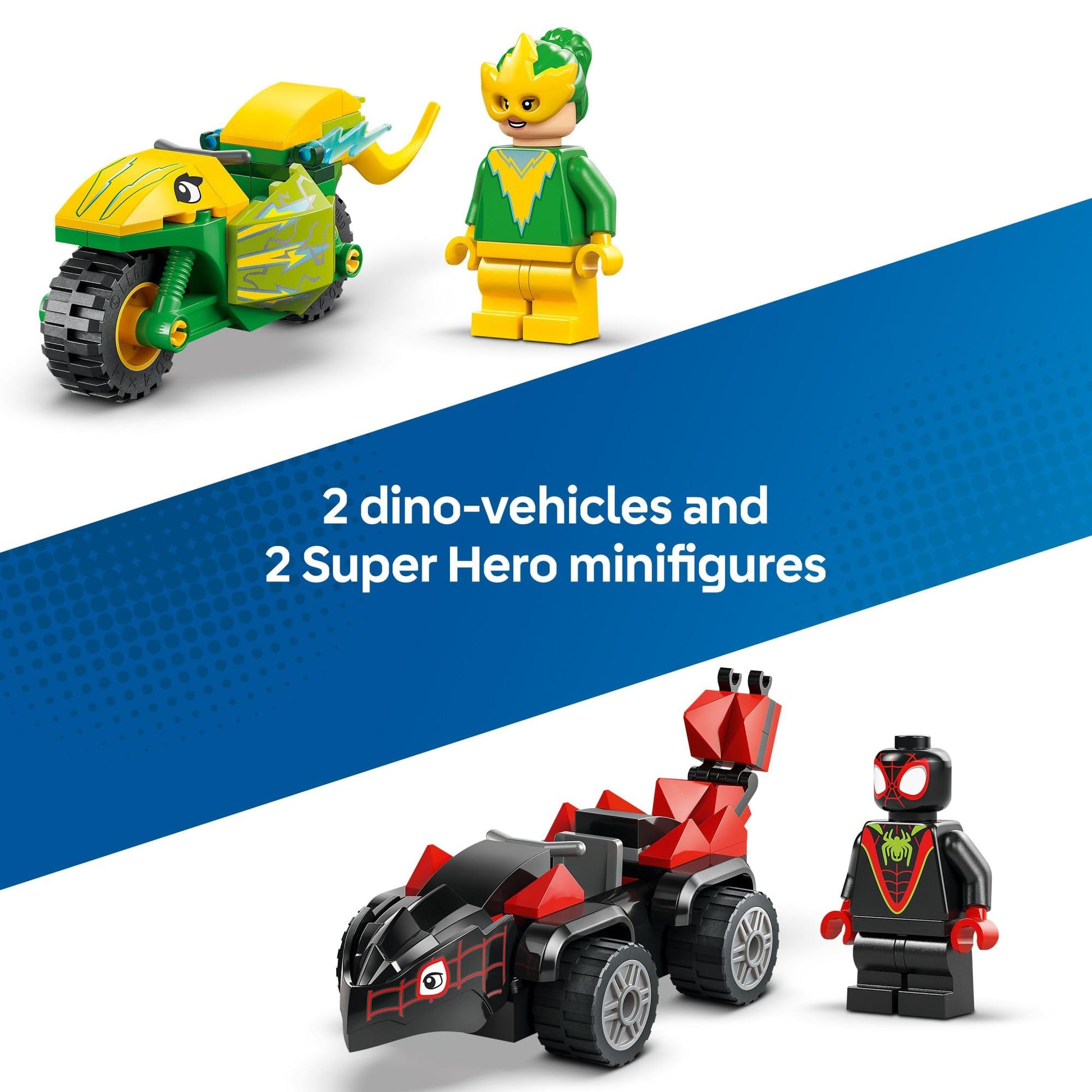 LEGO Marvel Spidey and His Amazing Friends Spin and Electro Dinosaur Vehicle Chase - Car and Motorcycle Preschool Building Toy for Kids, Boys and Girls, Ages 4+ - Gift Idea for Birthdays - 11198 LEGO