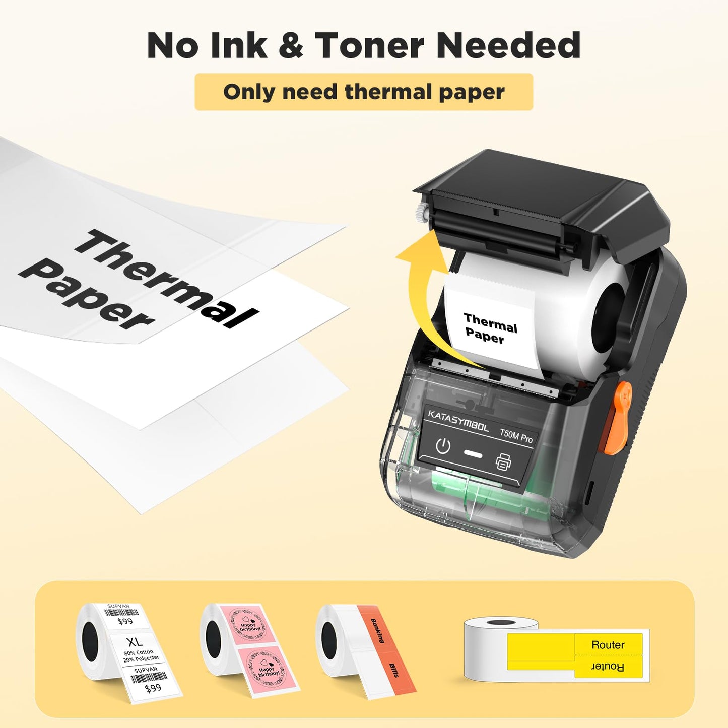 SUPVAN T50M Pro Bluetooth Label Maker Machine with Tape, Wide Waterproof Label, Versatile App with 30 Fonts and 660+ Icons, Inkless Labeler for Home, Kitchen, School, Office Organization, Set 1
