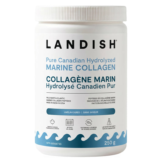 Landish Pure Canadian Marine Collagen Peptides Powder - Whole-Body Benefits & Joint Support, For Women & Men - Hydrolyzed, Unflavoured, Ultra-Pure Protein Supplement - Fully Dissolves, 0 Carb & Sugar - Made in Canada - 250 g (30-Day Supply) - Available at All In One Marketplace Canada