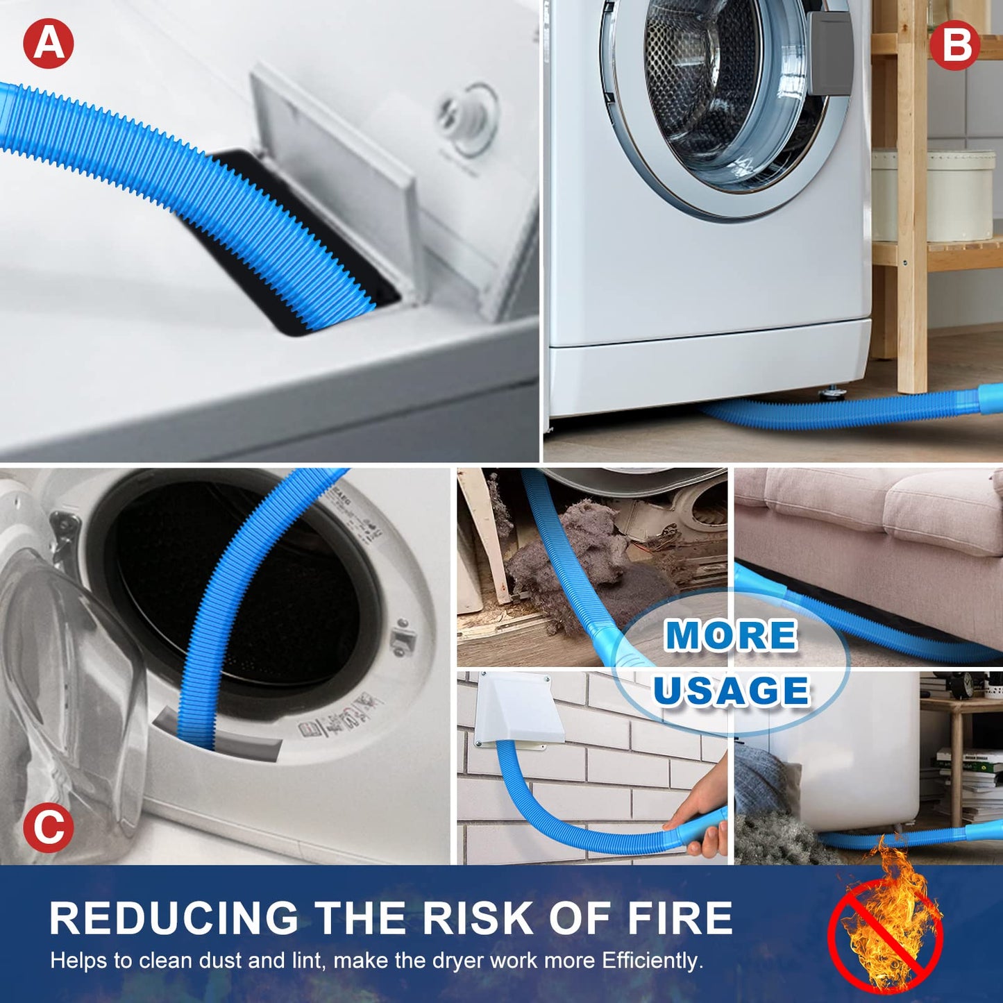 Sealegend 2 Pieces Dryer Vent Cleaning Kit, Flexible Lint Vacuum Hose Attachment and Lint Brush Lint Remover Power Washer, Blue - Available at All In One Marketplace Canada