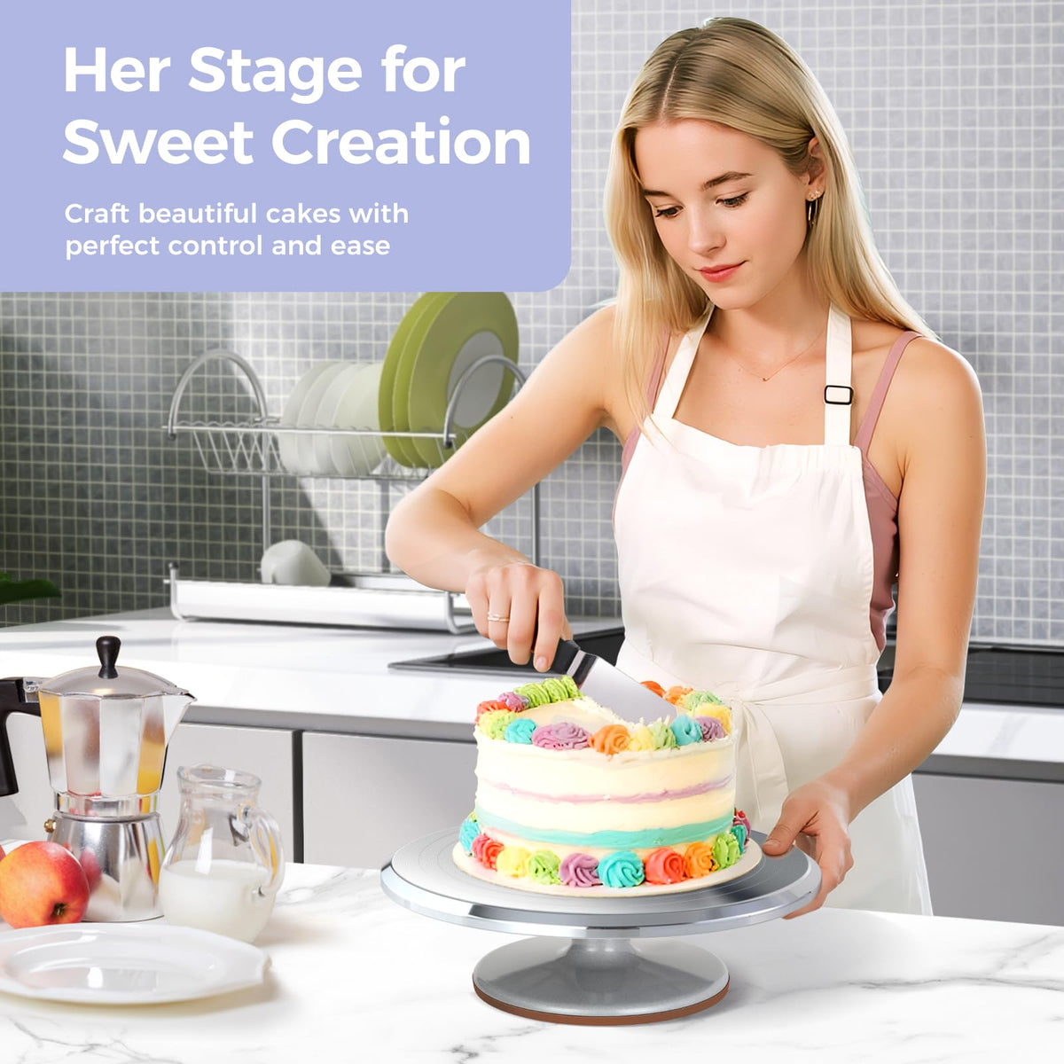 Ohuhu 12" Cake Turntable, Aluminum Rotating Stand with Spatulas & Combs 🍁 All In One Marketplace Canada