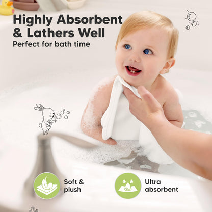 6-Pack Organic Baby Washcloths - Soft Viscose from Bamboo Washcloth, Baby Wash Cloths, Baby Wash Cloth for Newborn, Kids, Bath Baby Towels, Face Towel, Face Cloths (White)